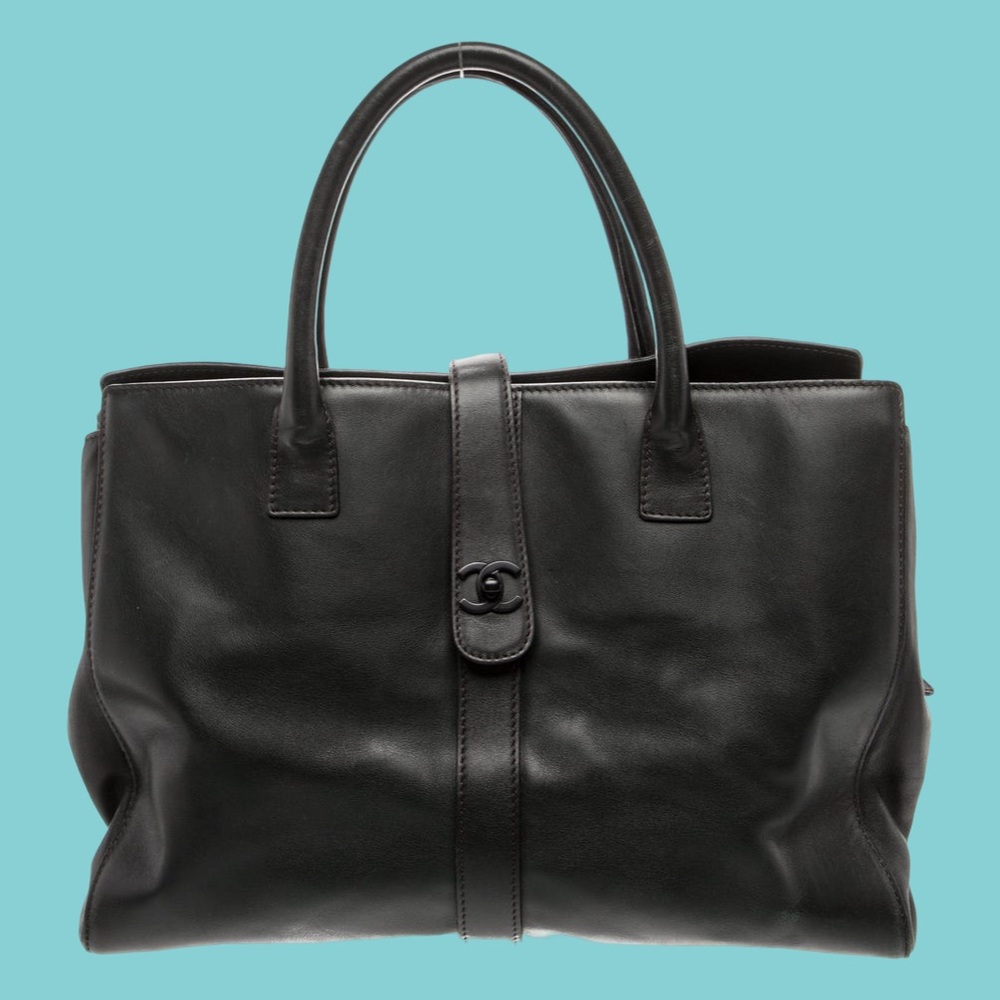 CHANEL Black Leather Top-Handle Tote - Picture 6 of 11